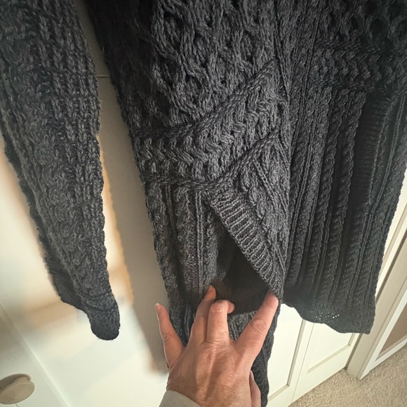 Aran Crafts Black Cable Knit Cardigan Coat - Picture 9 of 11